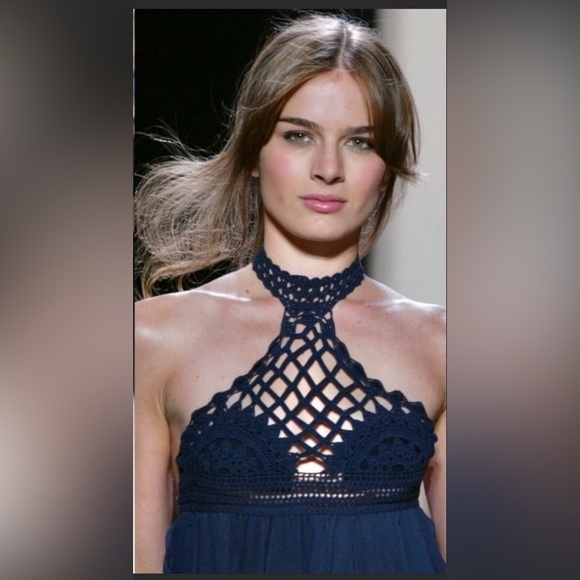 MAX AZRIA COLLECTION Silk Crotchet Halter Top - Picture 2 of 11